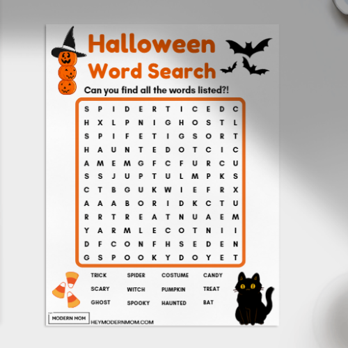 FREE Halloween Word Search Activity for Kids! 