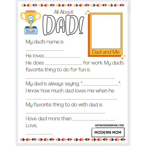 FREE All About My Dad Father's Day Printable!