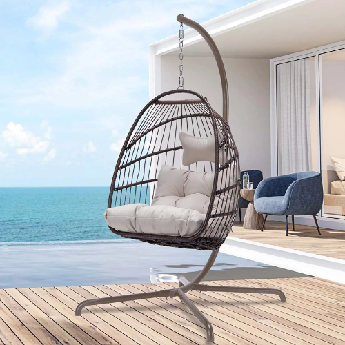  Foldable PE Wicker Brown Hanging Egg Chair With Stand ONLY $159 + FREE SHIP - at Patio & Outdoors 